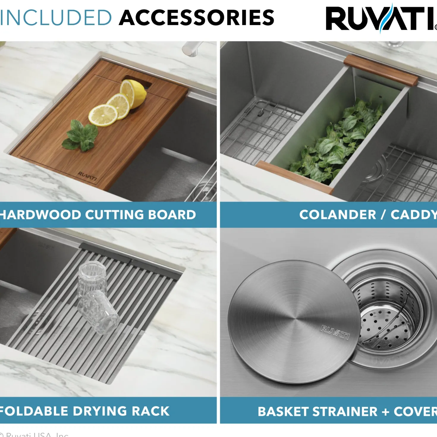 Ruvati Workstation Ledge 50/50 Double Bowl Undermount 16 Gauge Stainless Steel Kitchen Sink
