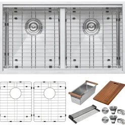 Ruvati Workstation Ledge 50/50 Double Bowl Undermount 16 Gauge Stainless Steel Kitchen Sink