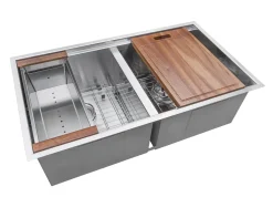 Ruvati Workstation Ledge 50/50 Double Bowl Undermount 16 Gauge Stainless Steel Kitchen Sink