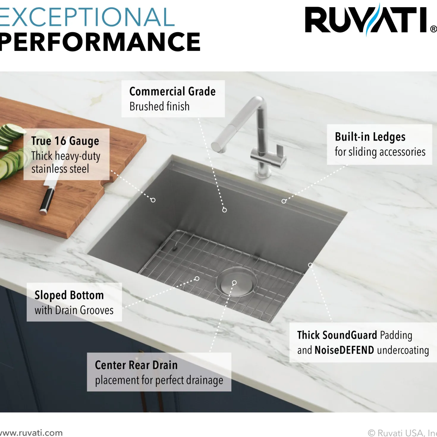Ruvati 23" Workstation Ledge Undermount 16 Gauge Stainless Steel Single Bowl Bar Prep Kitchen Sink