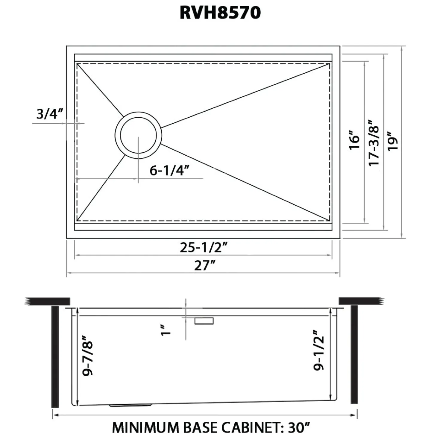 Ruvati 27" Workstation Slope Bottom Offset Drain Undermount 16 Gauge Kitchen Sink
