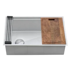Ruvati 33" Workstation Slope Bottom Offset Drain Undermount 16 Gauge Kitchen Sink