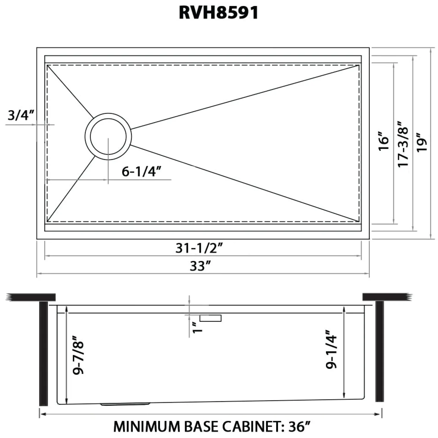Ruvati 33" Workstation Slope Bottom Offset Drain Undermount 16 Gauge Kitchen Sink