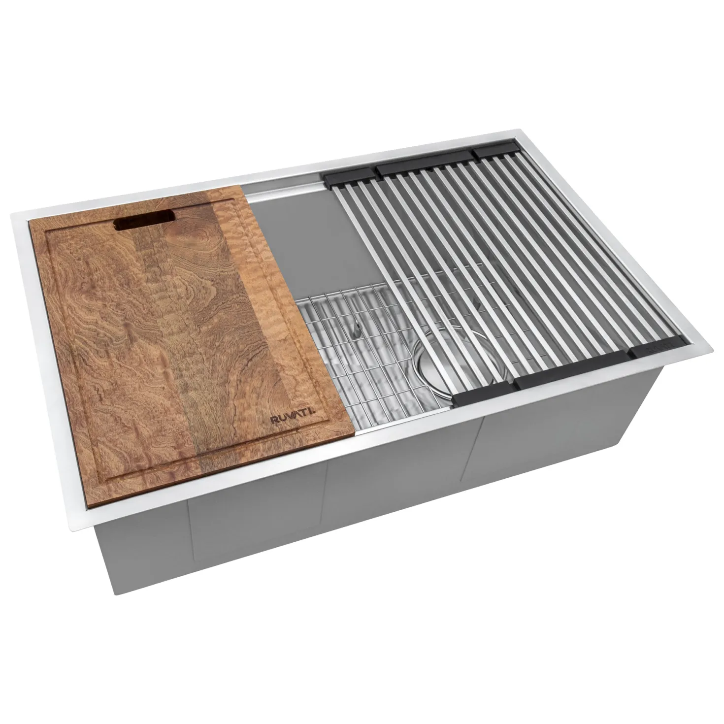 Ruvati 33" Workstation Slope Bottom Offset Drain Undermount 16 Gauge Kitchen Sink