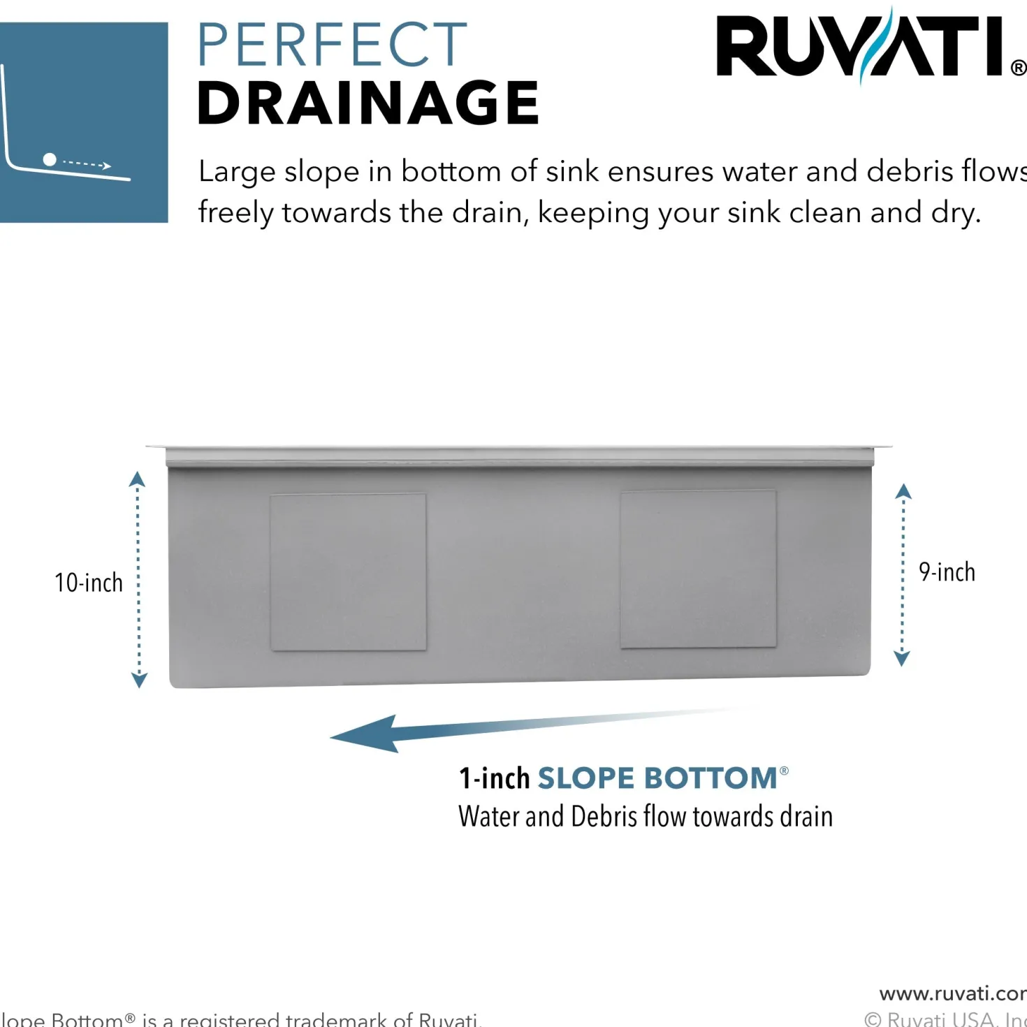 Ruvati 33" Workstation Slope Bottom Offset Drain Undermount 16 Gauge Kitchen Sink