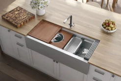 Ruvati 45" Workstation Two Tiered Kitchen Sink Apron Front 16 Gauge Stainless Steel
