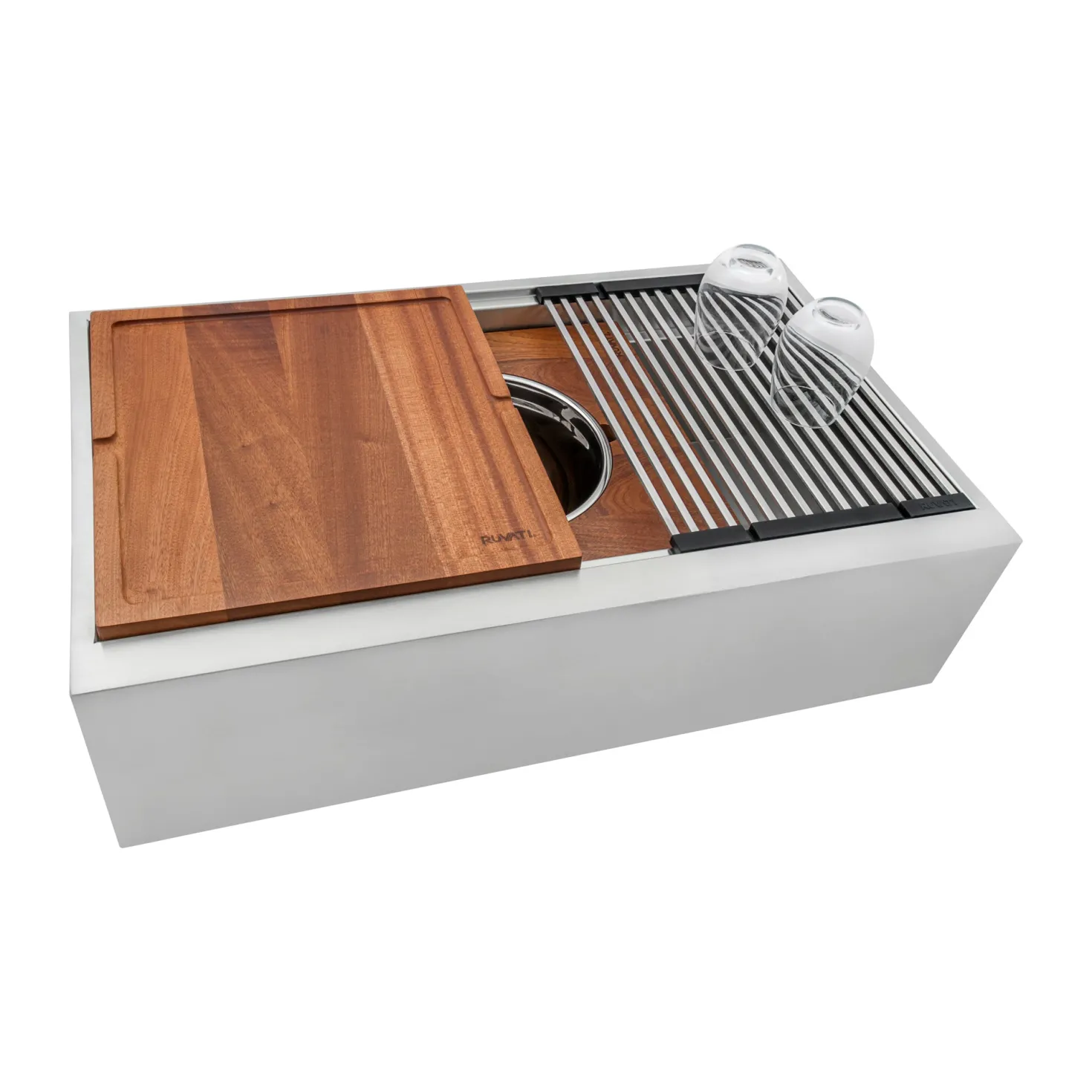 Ruvati 33" Workstation Two Tiered Kitchen Sink Apron Front 16 Gauge Stainless Steel