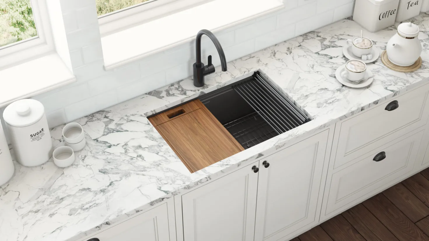 Ruvati 30" Workstation Undermount Gunmetal 16 Gauge Stainless Steel Kitchen Sink