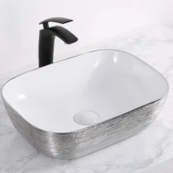 Ruvati 20" x 16" Bathroom Vessel Sink | White with Silver
