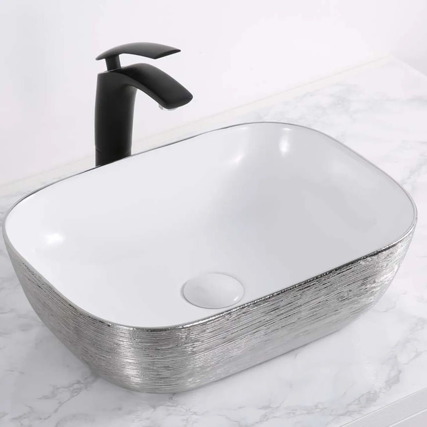 Ruvati 20" x 16" Bathroom Vessel Sink | White with Silver