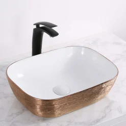 Ruvati 20" x 16" Bathroom Vessel Sink | White with Rose Gold