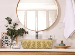 Ruvati 15" x 15" Bathroom Vessel Sink with Gold Pattern Exterior in White