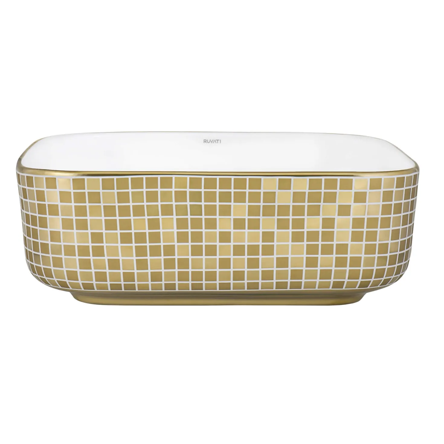 Ruvati 15" x 15" Bathroom Vessel Sink with Gold Pattern Exterior in White