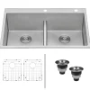 Ruvati 33 x 22" Drop-in 50/50 Double Bowl Tight Radius 16 Gauge Topmount Stainless Steel Kitchen Sink