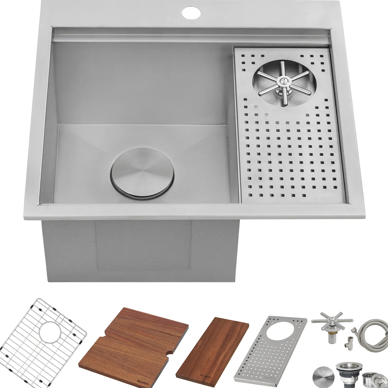 Ruvati 22" x 20" Drop-In Workstation Bar Sink and Glass Rinser