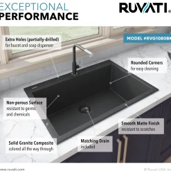 Ruvati 33 x 22" epiGranite Dual-Mount Granite Composite Single Bowl Kitchen Sink