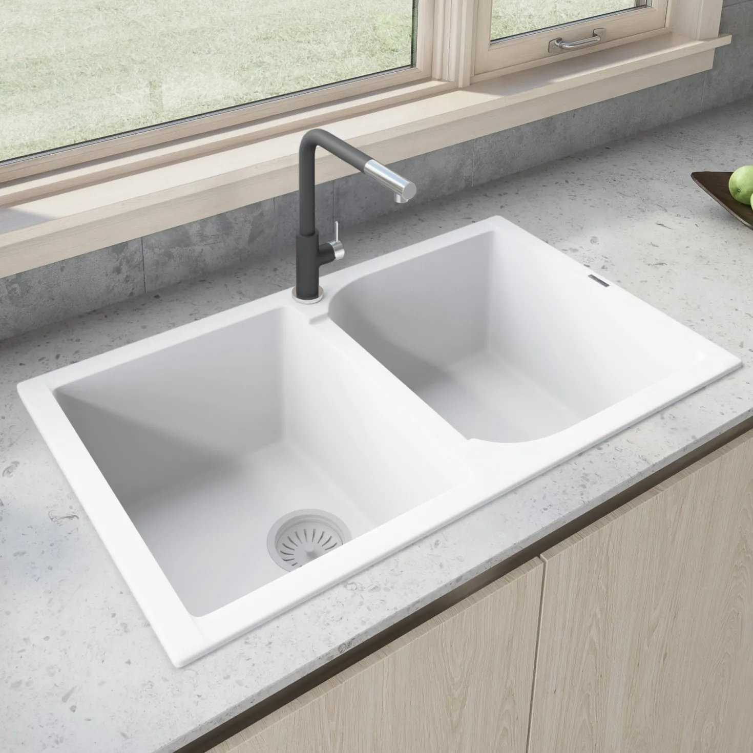 Ruvati 34 x 20" epiGranite Dual-Mount Granite Composite Double Bowl Kitchen Sink