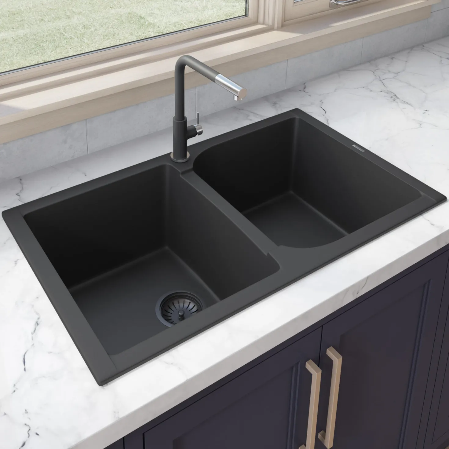 Ruvati 34 x 20" epiGranite Dual-Mount Granite Composite Double Bowl Kitchen Sink