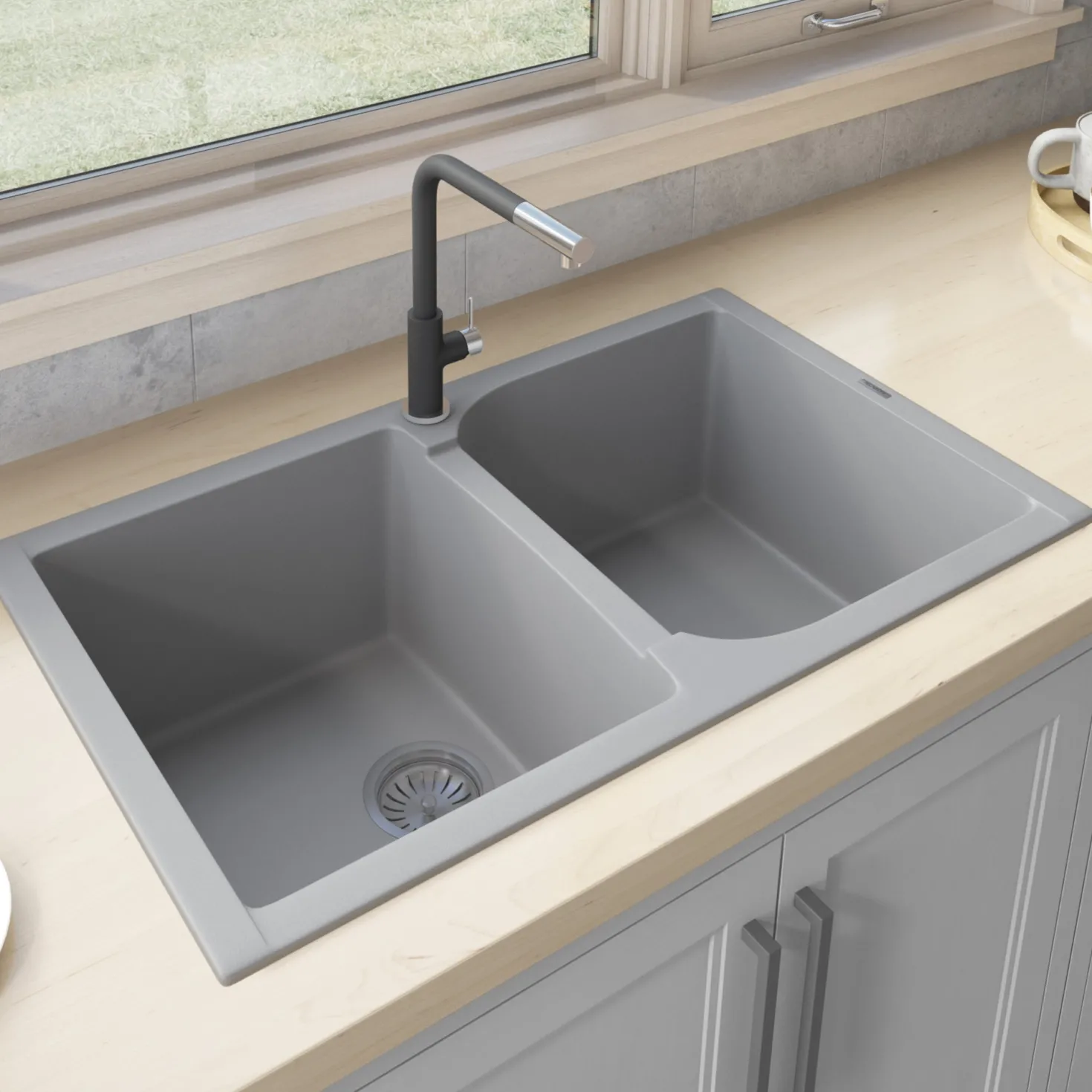 Ruvati 34 x 20" epiGranite Dual-Mount Granite Composite Double Bowl Kitchen Sink