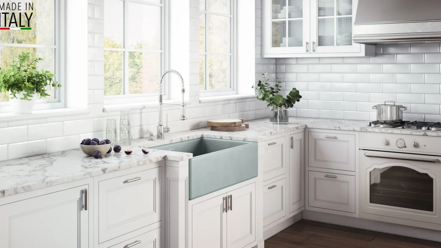 Ruvati 33 x 20" Fireclay Reversible Farmhouse Apron-Front Kitchen Sink Single Bowl