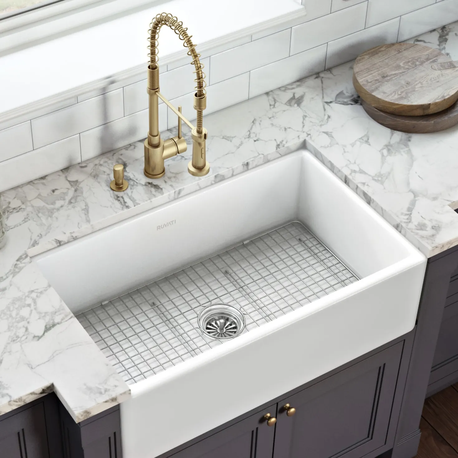 Ruvati 33 x 20" Fireclay Reversible Farmhouse Apron-Front Kitchen Sink Single Bowl