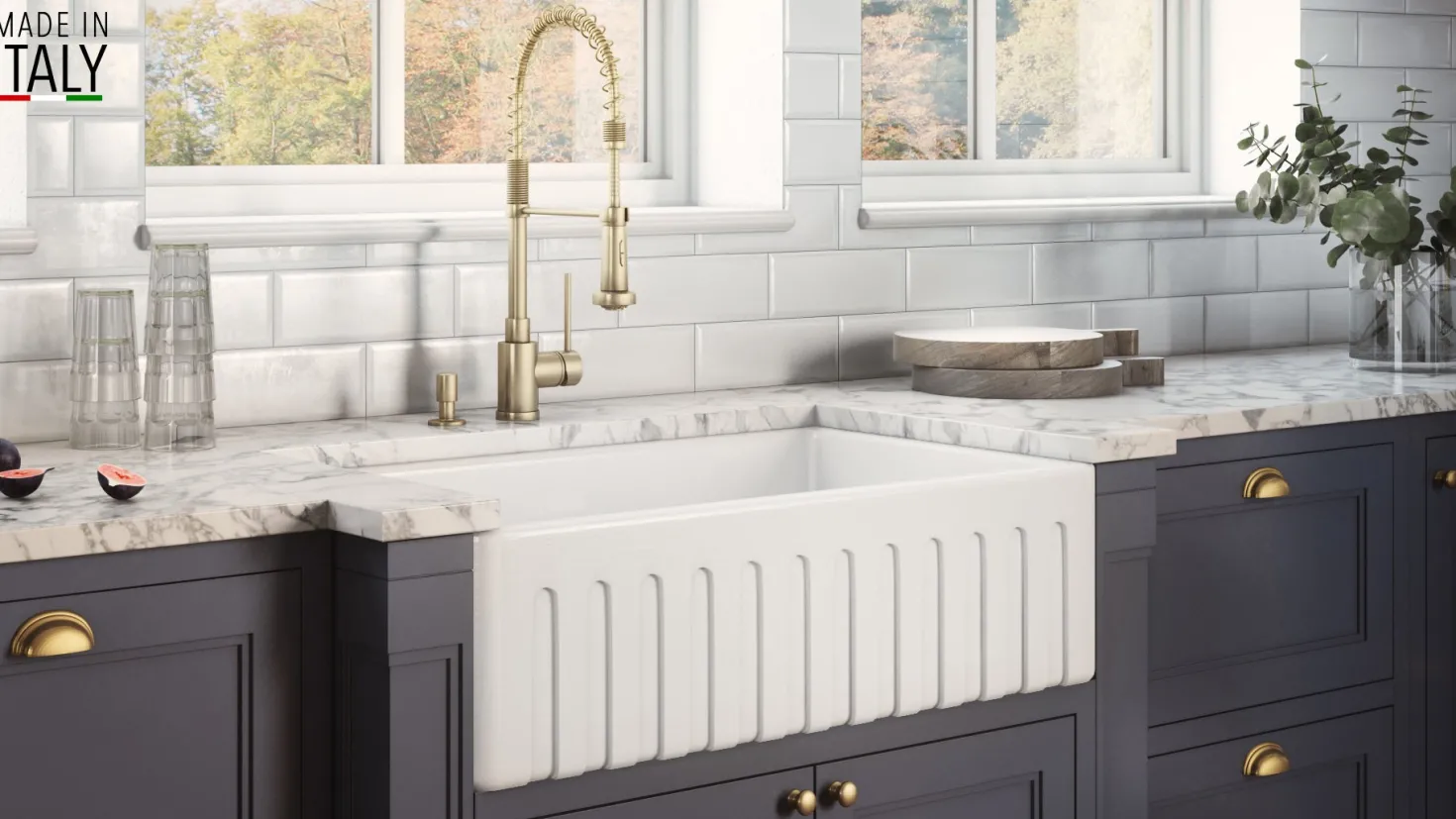 Ruvati 33 x 20" Fireclay Reversible Farmhouse Apron-Front Kitchen Sink Single Bowl