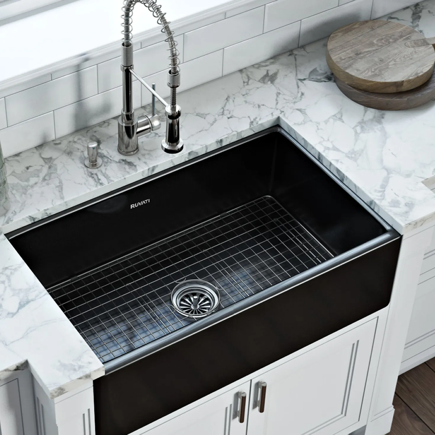 Ruvati 33 x 20" Fireclay Reversible Farmhouse Apron-Front Kitchen Sink Single Bowl