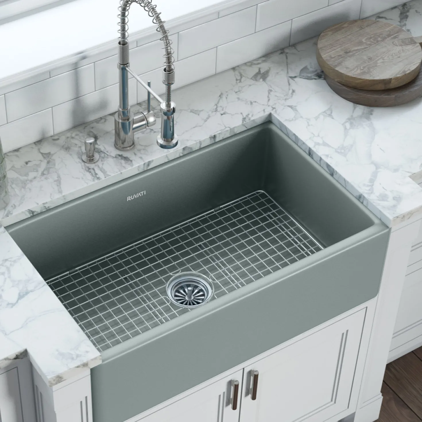 Ruvati 33 x 20" Fireclay Reversible Farmhouse Apron-Front Kitchen Sink Single Bowl