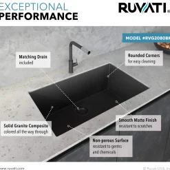 Ruvati 33" x 19" Granite Composite Undermount Single Bowl Kitchen Sink - Midnight Black