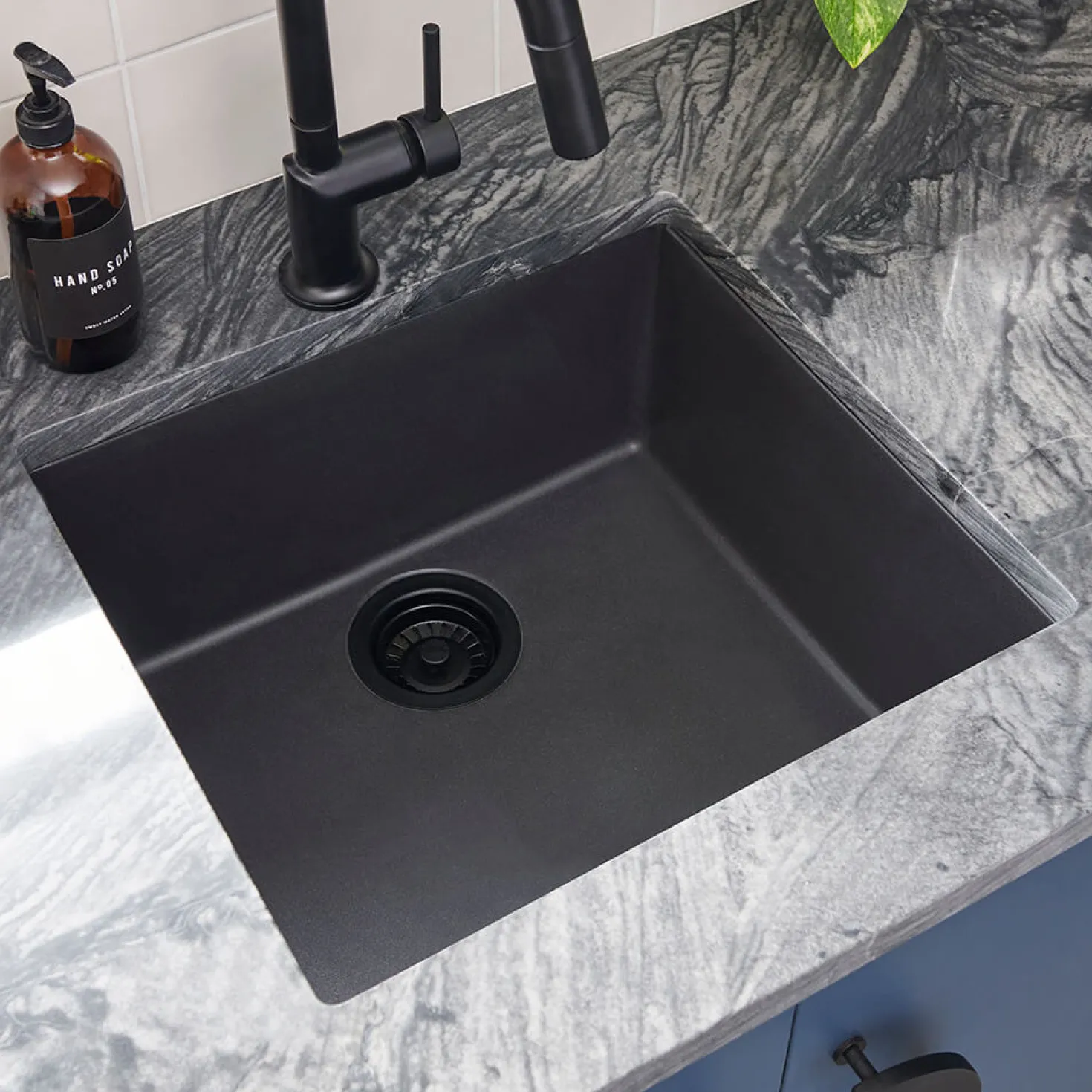 Ruvati 17" x 17" Granite Composite Undermount Single Bowl Prep Sink | Midnight Black