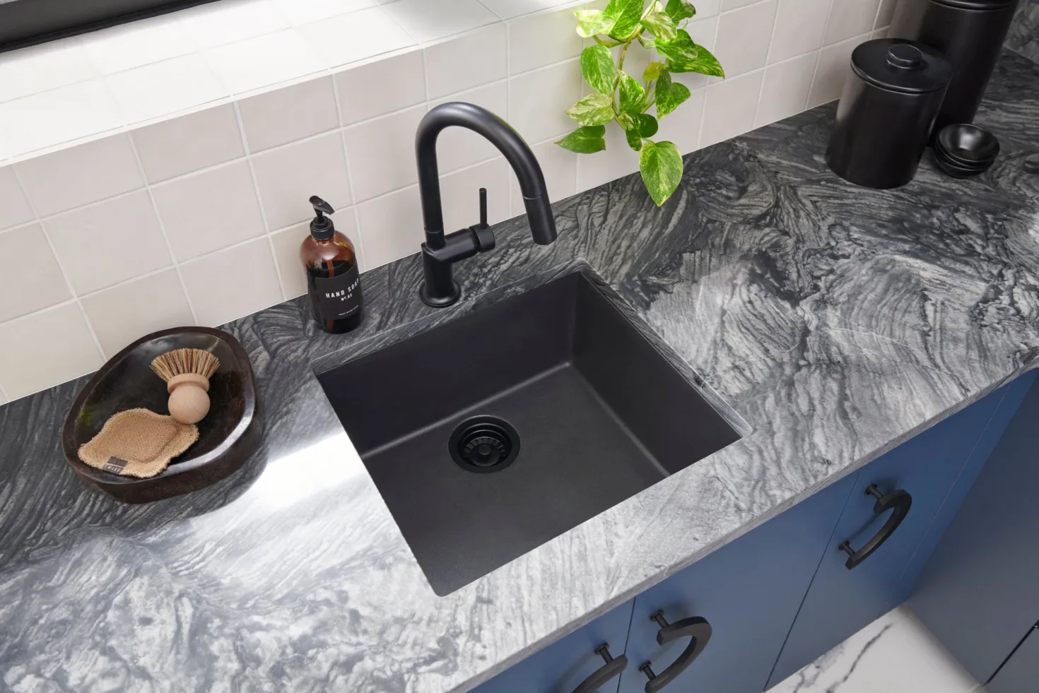 Ruvati 17" x 17" Granite Composite Undermount Single Bowl Prep Sink | Midnight Black