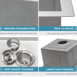Ruvati 21" x 20" Marine Grade T-316 Stainless Outdoor Topmount Workstation Sink