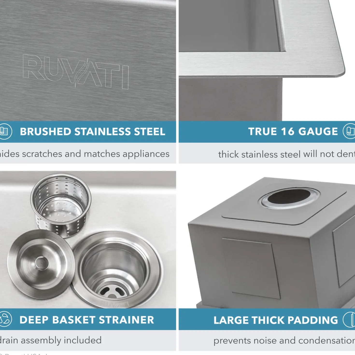 Ruvati 21" x 20" Marine Grade T-316 Stainless Outdoor Topmount Workstation Sink