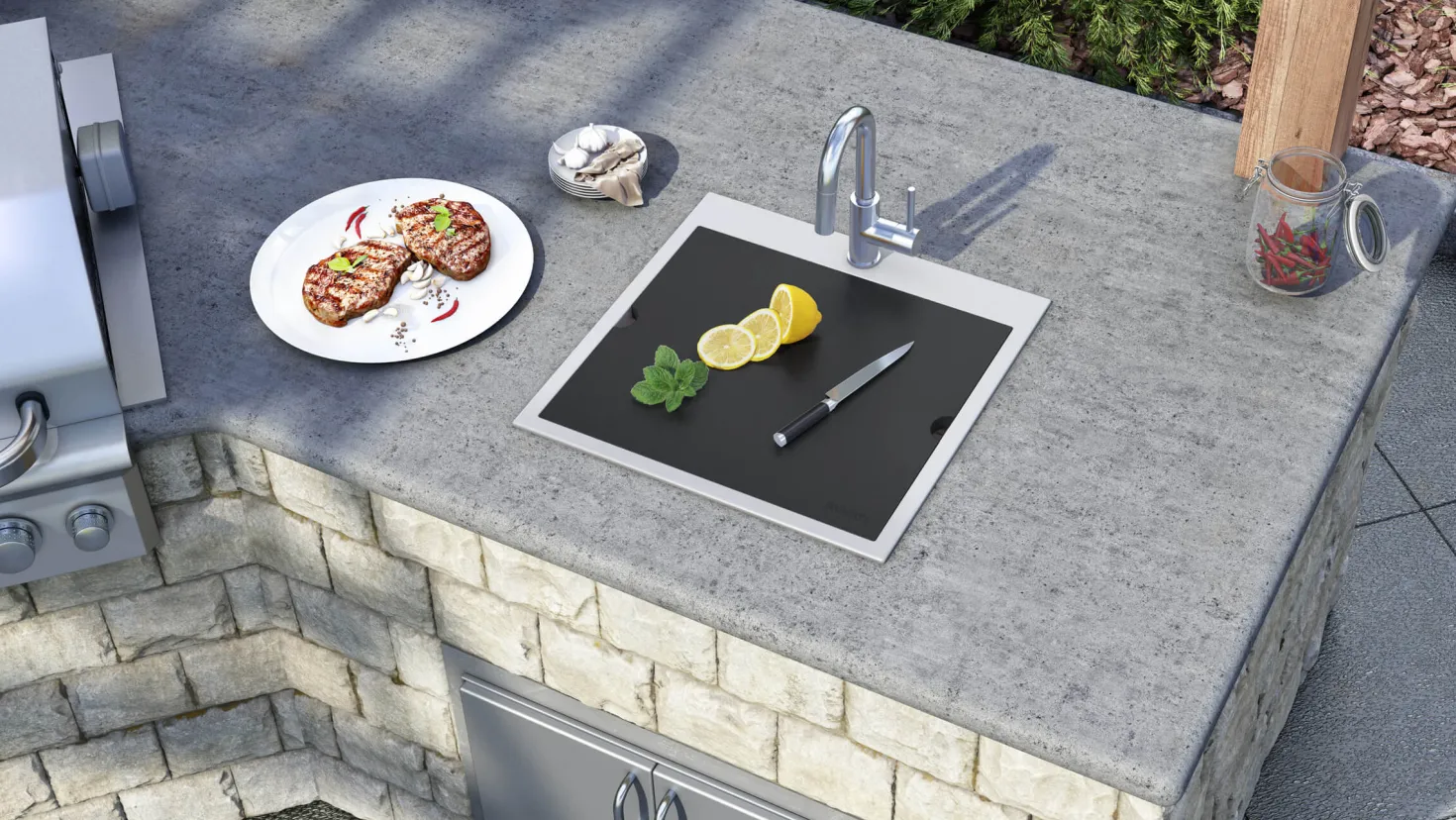 Ruvati 21" x 20" Marine Grade T-316 Stainless Outdoor Topmount Workstation Sink