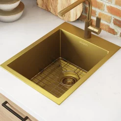 Ruvati 15" x 20" Matte Gold Stainless Steel Topmount Bar Prep Sink