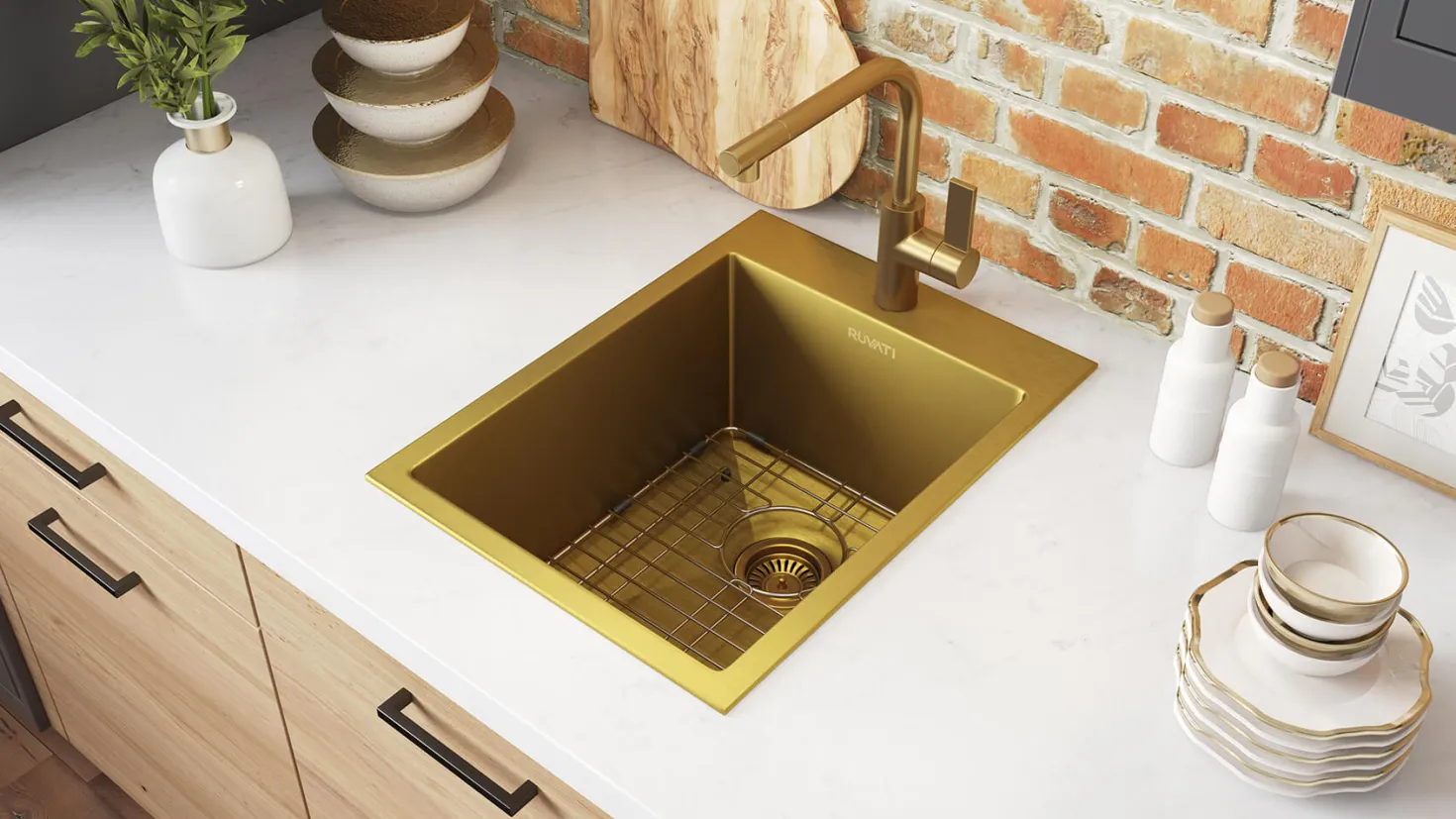 Ruvati 15" x 20" Matte Gold Stainless Steel Topmount Bar Prep Sink