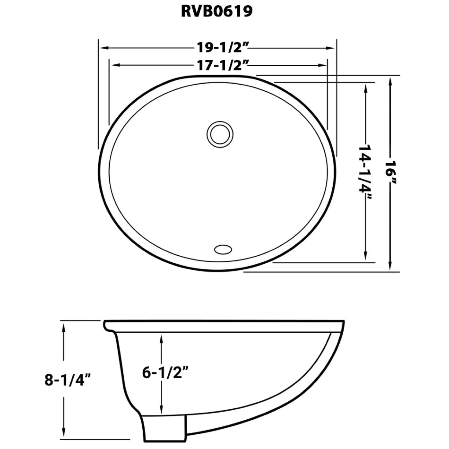 Ruvati 17" x 14" Oval Undermount Bathroom Sink in White