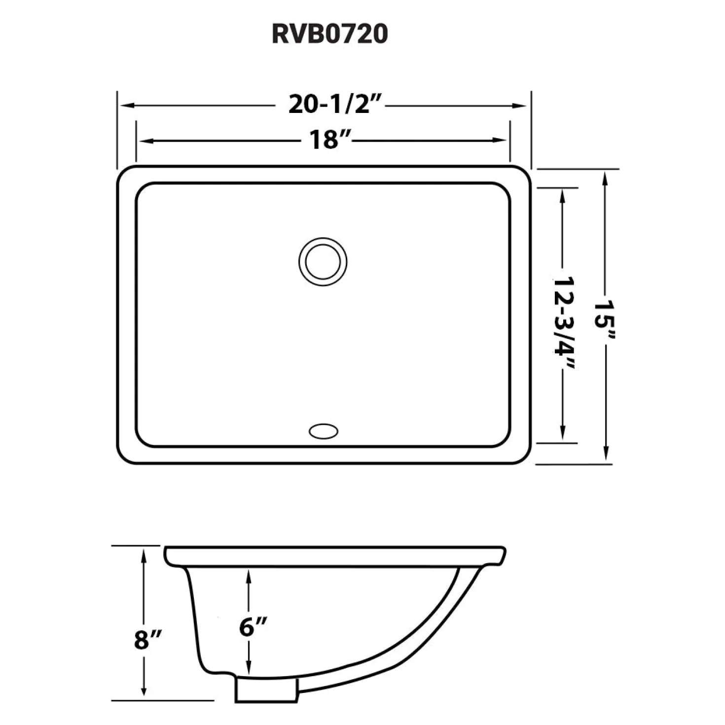 Ruvati 21" x 15" Rectangular Undermount Bathroom Sink in White