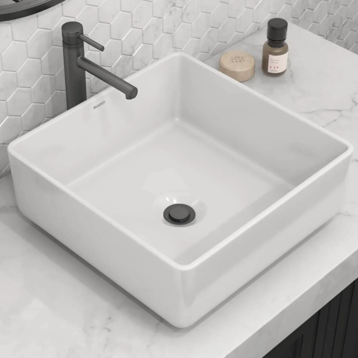 Ruvati 15" x 15" Square Bathroom Vessel Sink in White