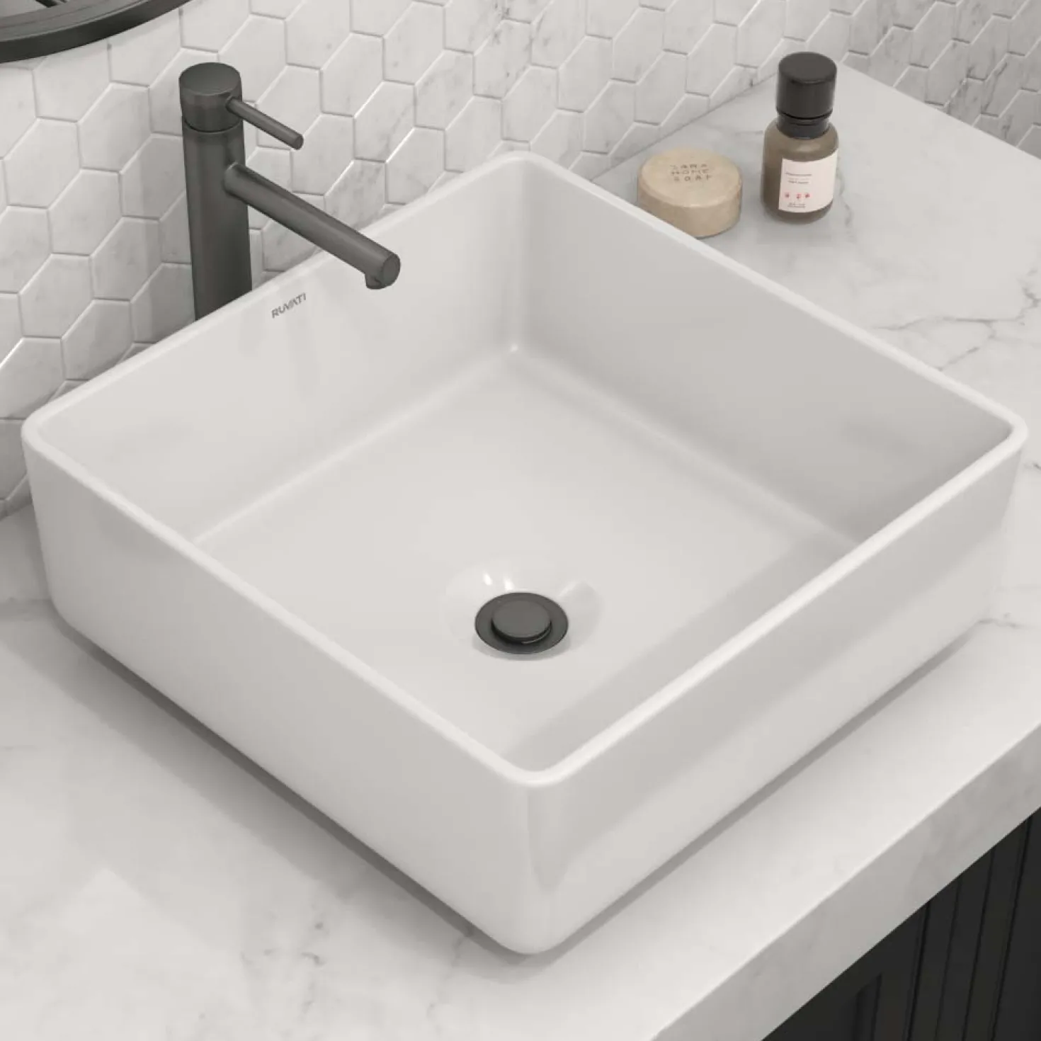 Ruvati 15" x 15" Square Bathroom Vessel Sink in White