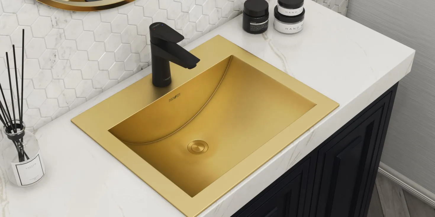 Ruvati 21" x 17" Topmount Brushed Gold Stainless Steel Bathroom Sink
