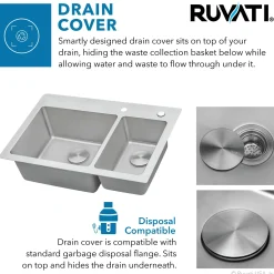 Ruvati 33" x 22" Topmount 70/30 Double Bowl 16 Gauge Stainless Steel Kitchen Sink