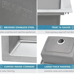 Ruvati 33" x 22" Topmount 70/30 Double Bowl 16 Gauge Stainless Steel Kitchen Sink