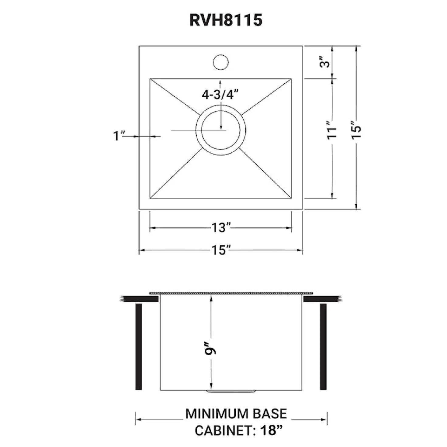 Ruvati 15 x 15" Topmount 16 Gauge Stainless Steel Single Bowl Bar Prep Sink