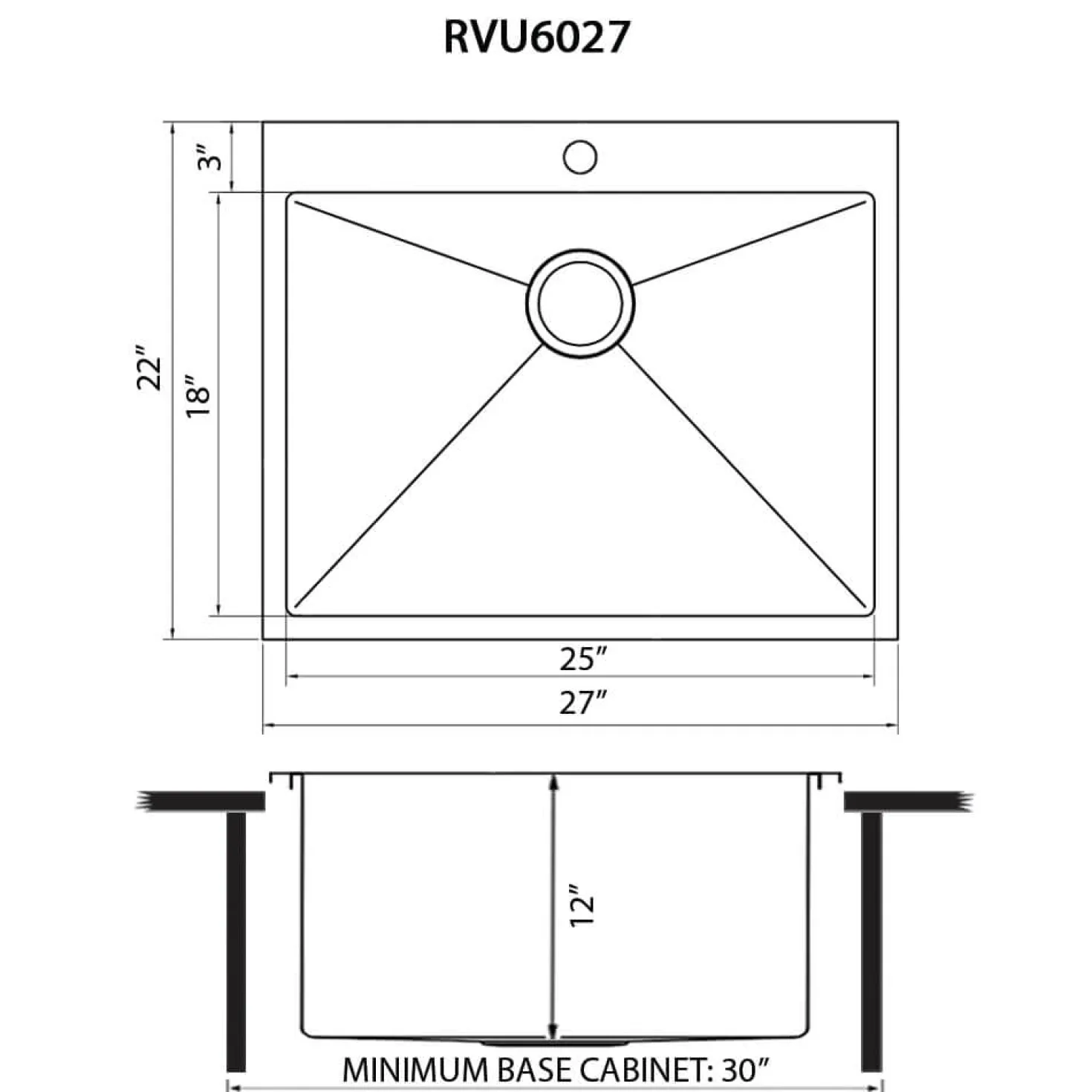 Ruvati 27" x 22" Topmount Laundry Utility Sink | 12" Deep