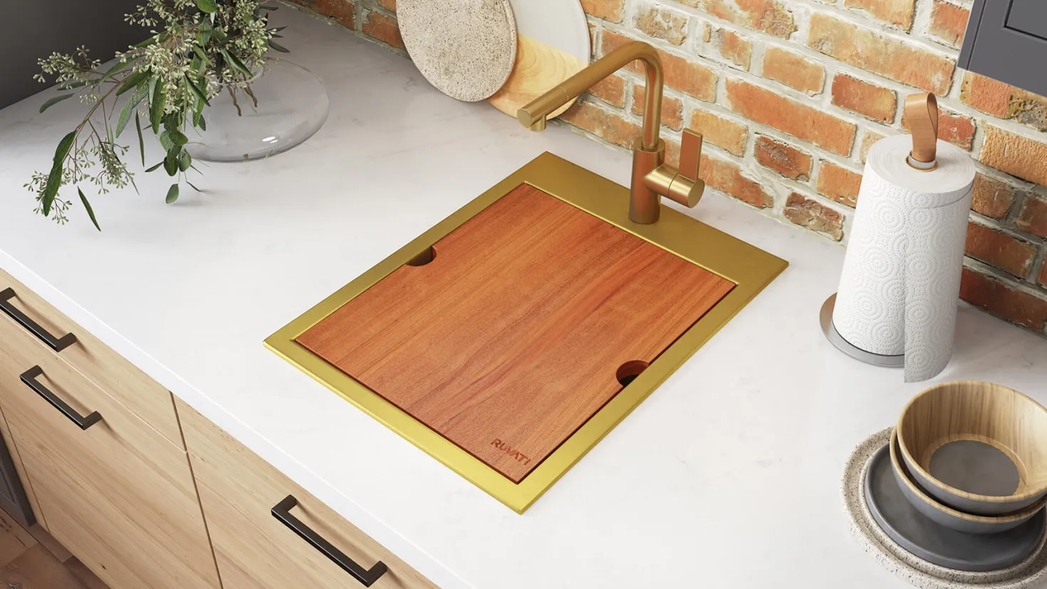 Ruvati 15" x 20" Topmount Matte Gold Stainless Steel Workstation Bar Sink