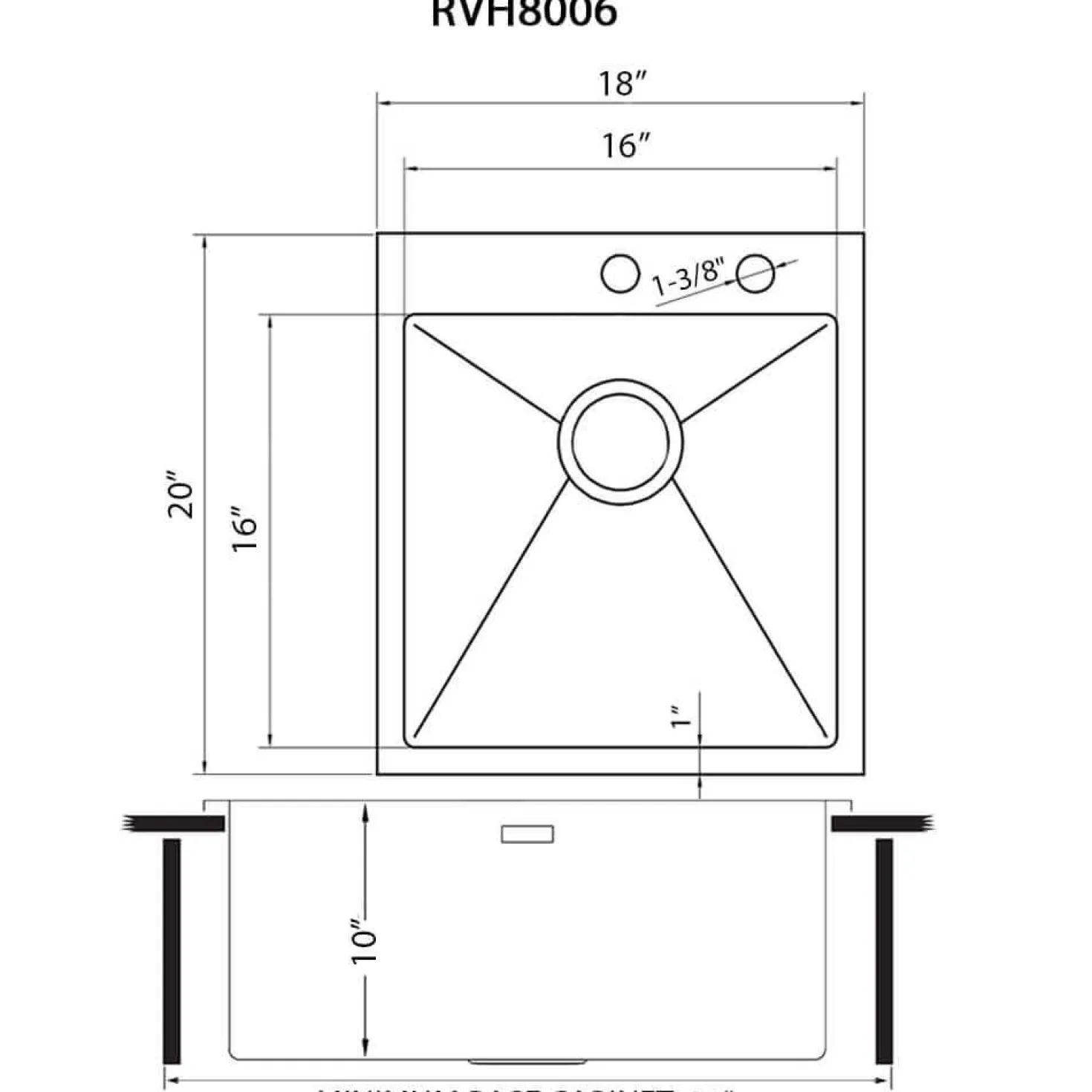 Ruvati 18" x 20" Topmount Prep Sink in 16 Gauge Stainless