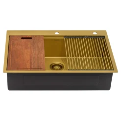 Ruvati 33" x 22" Topmount Workstation Matte Gold Stainless Kitchen Sink