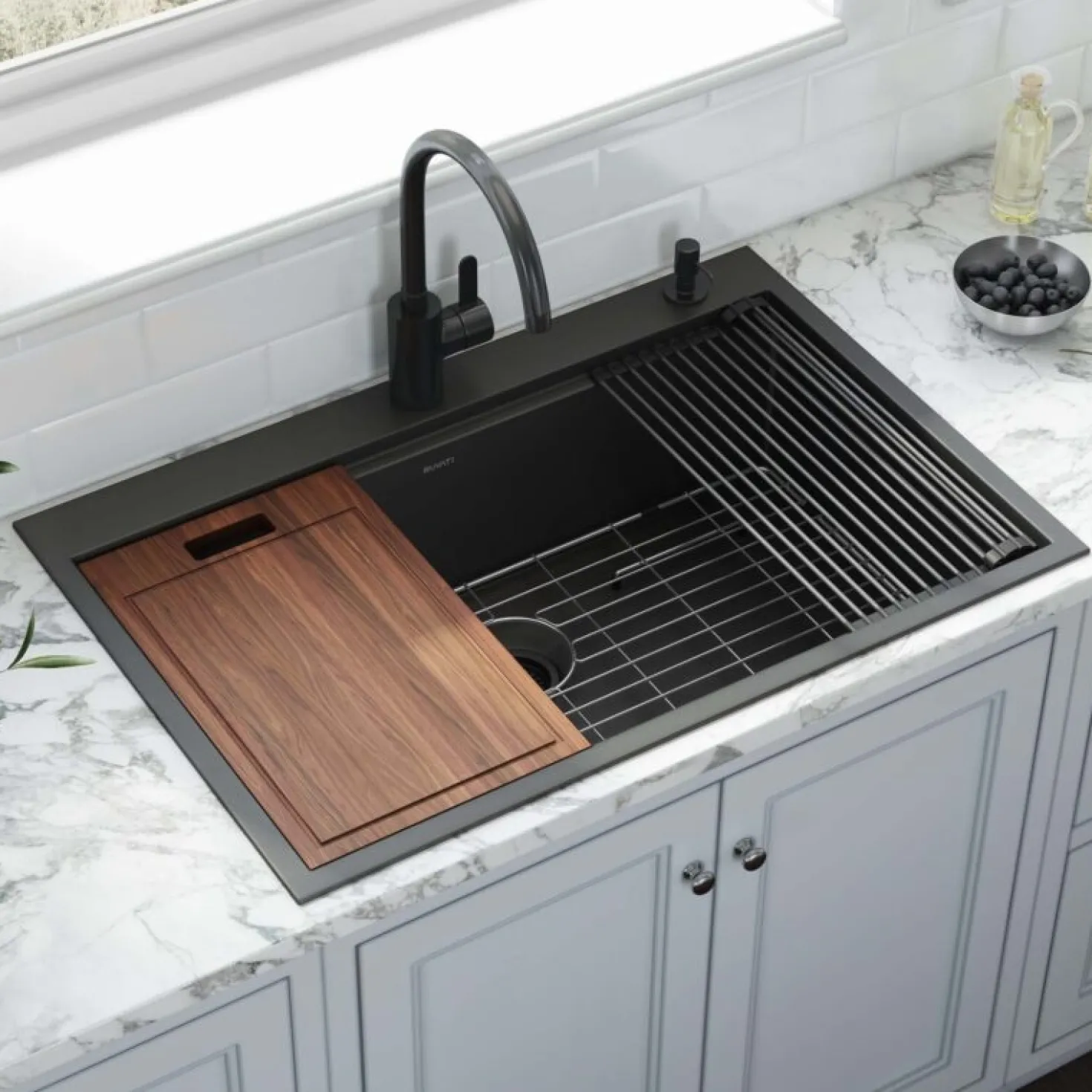 Ruvati 33" x 22" Topmount Workstation Gunmetal Stainless Kitchen Sink