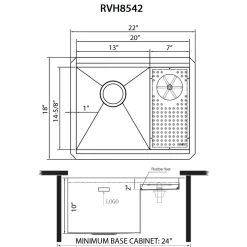 Ruvati 22" x 18" Undermount Workstation Bar Sink and Glass Rinser